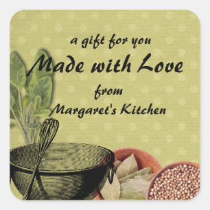 Shabby Chic Schüssel Kräuter Gewürze Geschenk-Etik Quadratischer Aufkleber