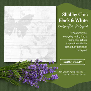 Shabby Chic Schwarz & Weiß Schmetterling Floral Li Notizblock