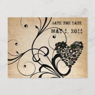 Shabby Chic-schwarzes Herz Save the Date Ankündigungspostkarte