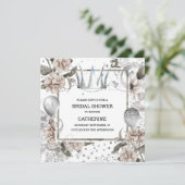 Shabby Chic Silber Krone Glitzer Rose Country Glaz Einladung (Stehend Vorderseite)