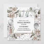 Shabby Chic Silber Krone Glitzer Rose Country Glaz Einladung (Vorderseite)