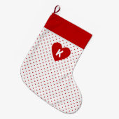 Shabby Chic Simple Red Hearts Pattern auf Weiß Großer Weihnachtsstrumpf (Vorderansicht (hängend))