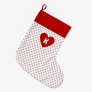Shabby Chic Simple Red Hearts Pattern auf Weiß Großer Weihnachtsstrumpf