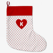 Shabby Chic Simple Red Hearts Pattern auf Weiß Großer Weihnachtsstrumpf (Vorderseite)