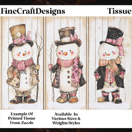 Shabby Chic Snowman Trio Wood Panel FG1 Decoupage Seidenpapier