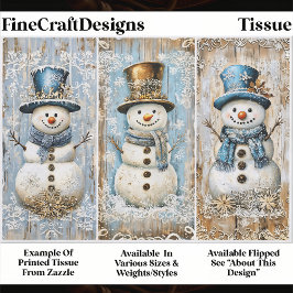 Shabby Chic Snowmen Blue Gold EL8L Decoupage Seidenpapier
