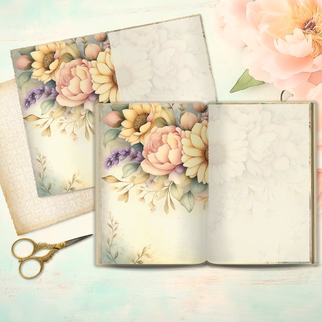 Shabby Chic Sonnenblumen- und Pfingstrosen-Junk-Jo (Von Creator hochgeladen)