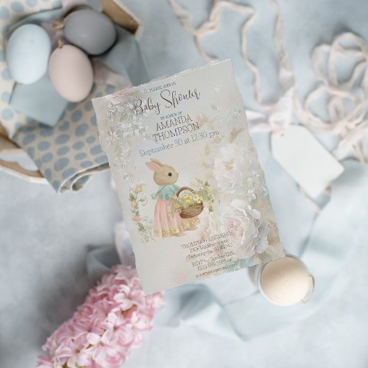 Shabby Chic Spring Rabbit Baby Dusche Einladung