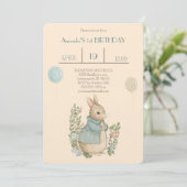 Shabby Chic Spring Rabbit Birthday Einladung (Stehend Vorderseite)