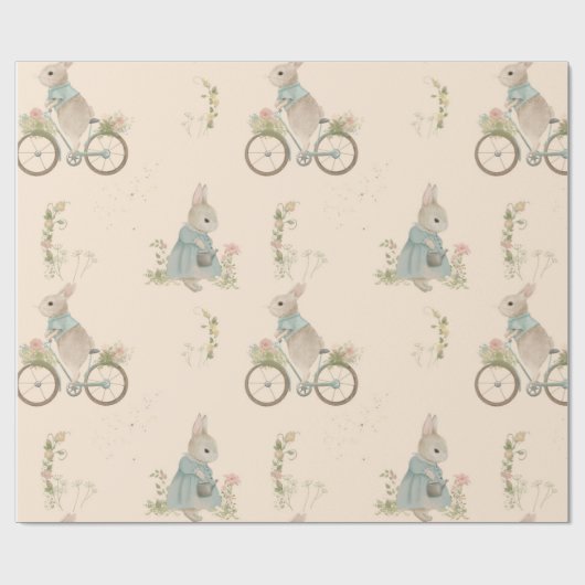 Shabby Chic Spring Rabbit Wrapping Paper Geschenkpapier (Flach)