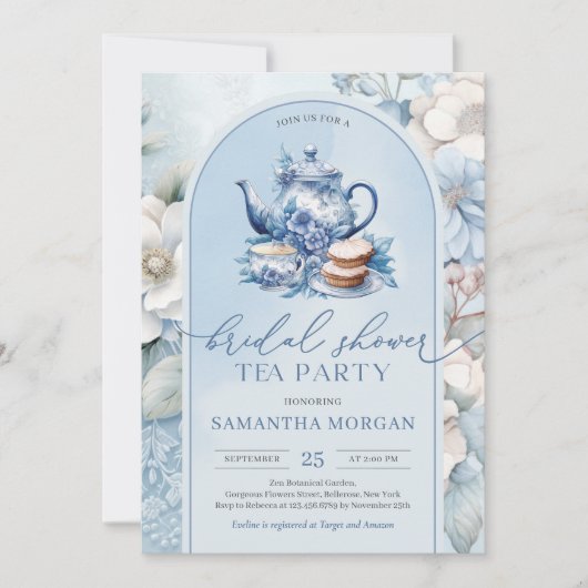 Shabby Chic staubblaues Bridal Tee Party Einladung (Vorderseite)