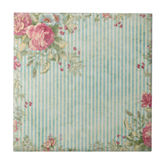 Shabby Chic Streifen & Rosen Keramikfliesen Fliese