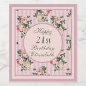 Shabby Chic Streifen und Rose Rosen Napkins Weinetikett (Einzelnes Label)