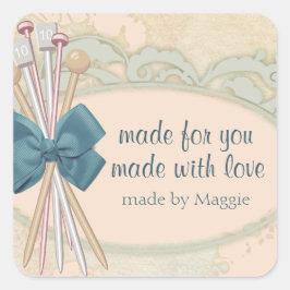 Shabby Chic Stricknadeln Bugspitze Quadratischer Aufkleber