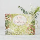 Shabby Chic Sweet 80. Geburtstag & Wildblumen Einladung (Stehend Vorderseite)