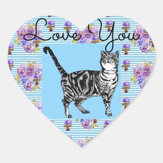 Shabby Chic Tabby Cat Liebe Heart Envelope Sticker (Vorderseite)