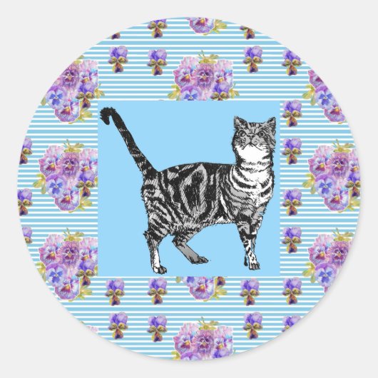Shabby Chic Tabby Katzenpflaster Streifen Aufklebe Runder Aufkleber (Vorderseite)
