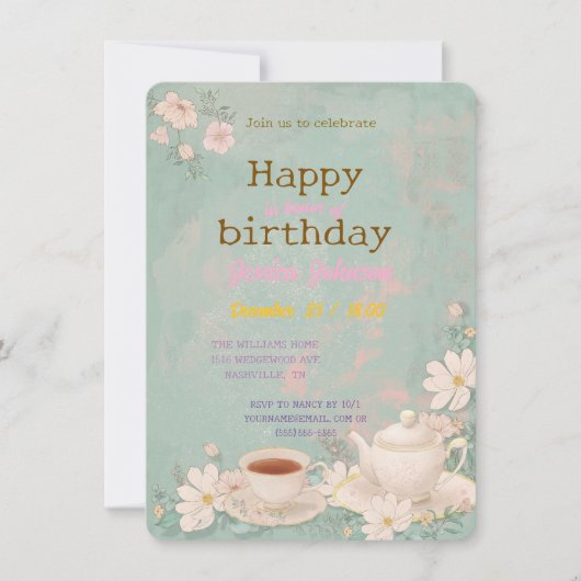 Shabby Chic Tea Party Einladung (Vorderseite)