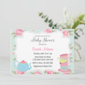 Shabby Chic Tea Party Kinderdusche Einladung (Stehend Vorderseite)