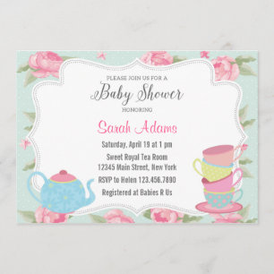 Shabby Chic Tea Party Kinderdusche Einladung