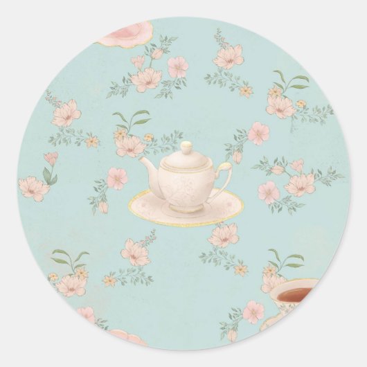 Shabby Chic Tea Party Runder Aufkleber (Vorderseite)