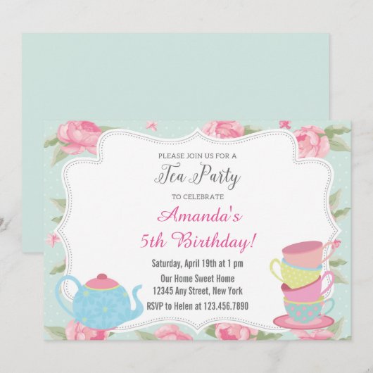 Shabby Chic-Tee-Party Einladung (Vorne/Hinten)