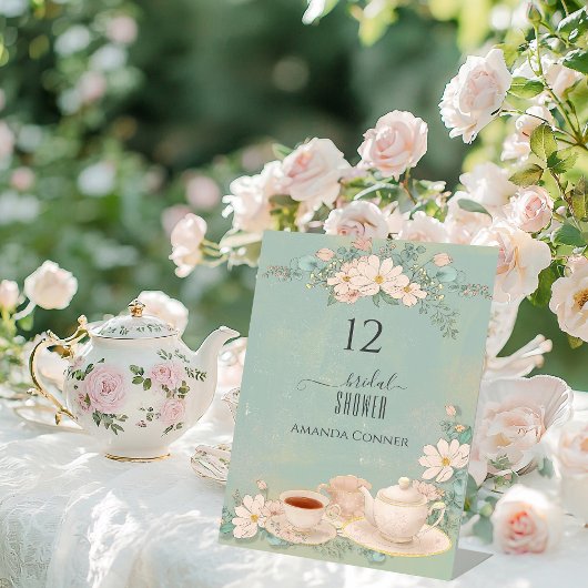 Shabby-Chic-Teeparty-Brautabschied Tischnummer