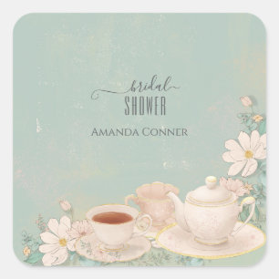 Shabby-Chic-Teeparty-Brautjunggesellinnenabschied Quadratischer Aufkleber