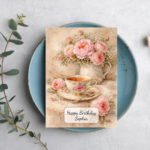 Shabby Chic Teetasse mit Rosen Karte