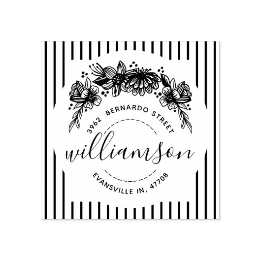 Shabby Chic Trendy Floral & Streifen Name und Ansc Gummistempel (Prägung)