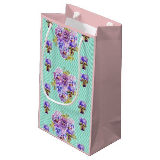 Shabby Chic Turquoise aqua Blume Blumenbeutel Kleine Geschenktüte (Rückseite Schrägansicht)