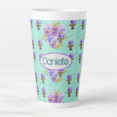 Shabby Chic Turquoise Aqua Pansy Blumenlatte Milchtasse (Vorderseite)