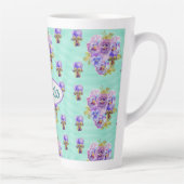 Shabby Chic Turquoise Aqua Pansy Blumenlatte Milchtasse (Rechts)