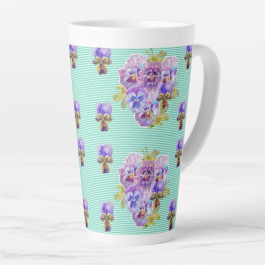 Shabby Chic Turquoise Aqua Pansy Blumenstrauß Latt Milchtasse (Rechte Ecke)