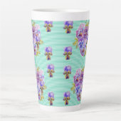 Shabby Chic Turquoise Aqua Pansy Blumenstrauß Latt Milchtasse (Vorderseite)