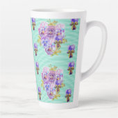 Shabby Chic Turquoise Aqua Pansy Blumenstrauß Latt Milchtasse (Rechts)