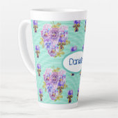 Shabby Chic Turquoise Aqua Pansy Blumenstrauß Latt Milchtasse (Linke Ecke)