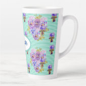 Shabby Chic Turquoise Aqua Pansy Blumenstrauß Latt Milchtasse (Rechts)