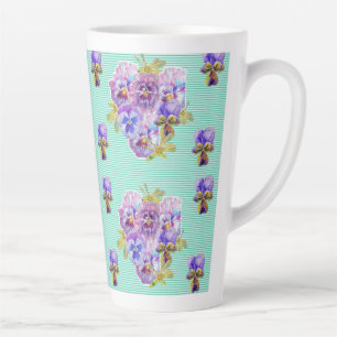 Shabby Chic Turquoise Aqua Pansy floral Latte Tass Milchtasse