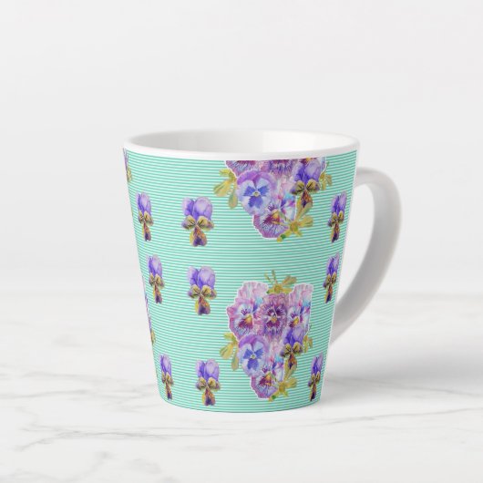 Shabby Chic Turquoise Aqua Pansy Milchtasse (Rechte Ecke)