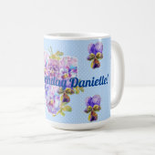 Shabby Chic Turquoise Aqua Pansy Tasse (VorderseiteRechts)