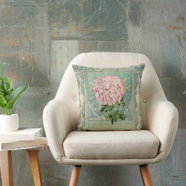 Shabby Chic Turquoise Pink Floral Chrystanthema Kissen