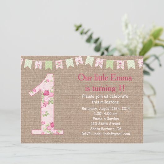 Shabby Chic und Leinwand-erste Einladung (Stehend Vorderseite)