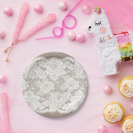 Shabby Chic- und Spitzenpapierplatine Pappteller (Party)