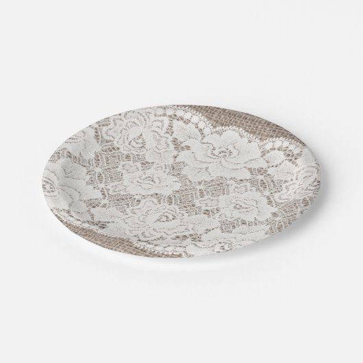 Shabby Chic- und Spitzenpapierplatine Pappteller (Schrägansicht)