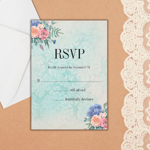 Shabby Chic verblasste Tapete und florale Hochzeit RSVP Karte