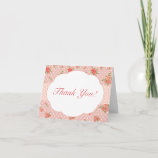 Shabby Chic Vielen Dank Note Card, Pink Dankeskarte