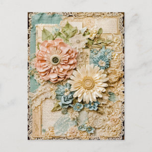 Shabby Chic Vintag Blume Collage Feiertagspostkarte