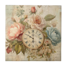 Shabby Chic Vintag Blush Blue Rose Blumenuhr