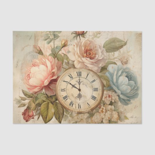 Shabby Chic Vintag Blush Blue Rose Blumenuhr Seidenpapier (Vorderseite)